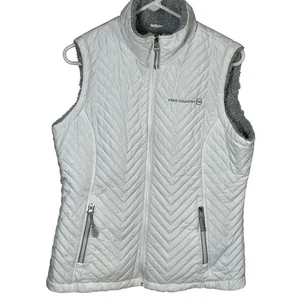 Free Country Puffer Vest Women's Size Medium White Full Zip Fleece Lined Pockets - Picture 1 of 11