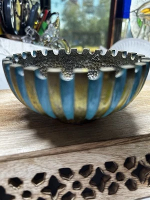 Cuenco de esmalte turquesa Pal Bell con interior martillado Maurice Ascalon ISRAEL 1950  Foto 1 de 4