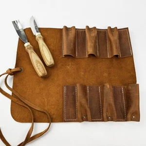 6-Pocket Lederrolle - Crazy Horse Werkzeugtasche für Holz und Leder Schnitzwerkzeuge. - Bild 1 von 11