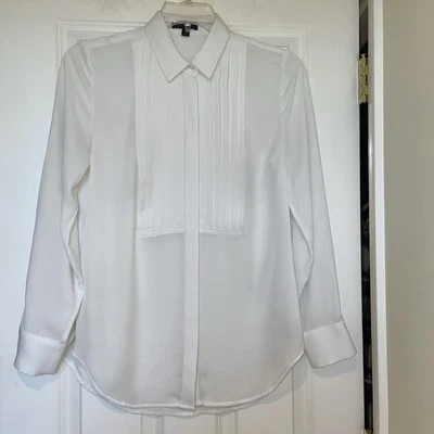 Blusa plisada blanca transparente J Crew talla 6 cuello manga larga abotonada Foto 1 de 4