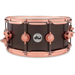 DW Collector's 14x6.5" Satin Black Over Brass Snare Drum With Copper Hardware - Picture 1 of 6