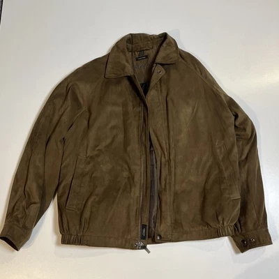 Chaqueta Bomber Claiborne Acabado Gamuza Talla XL Marrón Cremallera Completa Forrada Abrigo Prendas Exteriores Foto 1 de 4