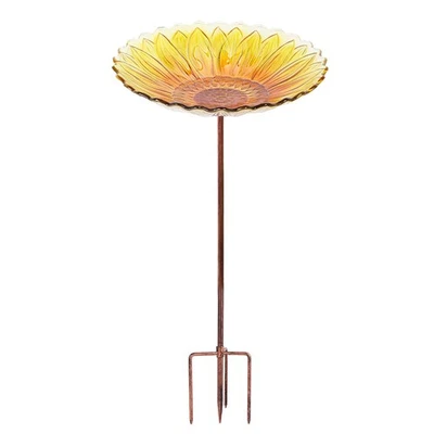 Glass Bird Bath, Garden Outdoor Birdbaths Birdfeeder with Metal Stake Sunflower - Image 1 of 4