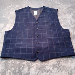 Vintage GAP Vest Waist Coat Mens XL Black Wool Blend Preppy Windowpane Academia - Picture 1 of 14