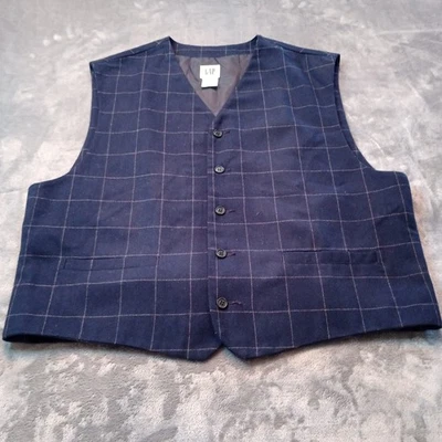 Vintage GAP Vest Waist Coat Mens XL Black Wool Blend Preppy Windowpane Academia - Image 1 of 4