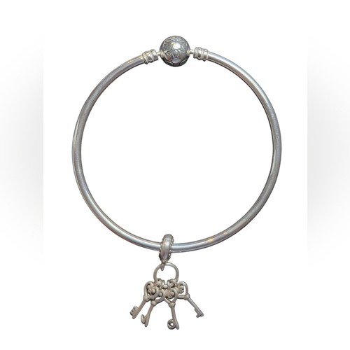 PANDORA Pandora 925 ALE Sterling Silver Bangle Bracelet w/Love Keys