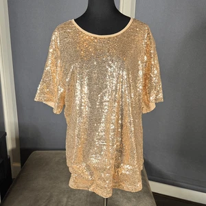 Spadehill Damen Pailletten Gold Champagner Kurzarm Party Top Größe 2XL Neu ohne Etikett - Bild 1 von 10