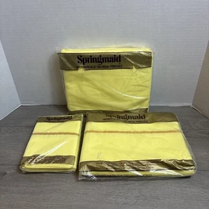 VTG Springmaid Sheets Double Set Flat Fitted 2 Pillow Cases Yellow No Iron NEW - Picture 1 of 12