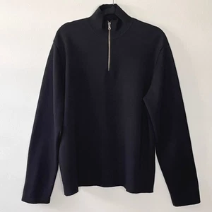 Metropolitan View Men's L Black Merino Wool 1/4 Zip Sweater Made Italy Classic - Picture 1 of 9