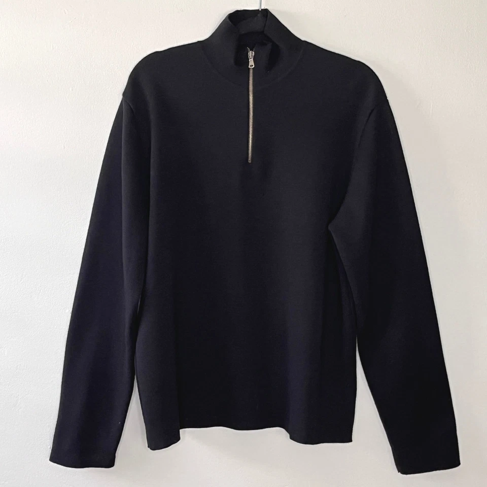 Metropolitan View Men's L Black Merino Wool 1/4 Zip Sweater Made Italy Classic - Image 1 of 4
