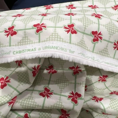 1 Yard Moda Urban Chicks Sweet Christmas Red Bows With Green Lattice Squares - Image 1 of 4
