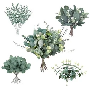 40 Pcs 4 Kinds Artificial Eucalyptus Leaves Stems Bulk, Fake 4 kinds-40 pcs - Picture 1 of 7