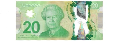 Series 2012 Canada $20 Polymer Banknote! Circulated Canadian Queen Elizabeth II! - Image 1 of 2