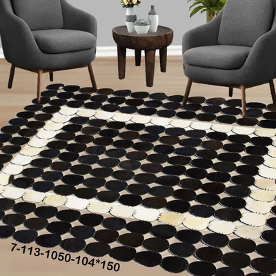 Modern Patchwork Cowhide Rug - Large Real Leather Area Carpet 7-113 - Image 1 of 4