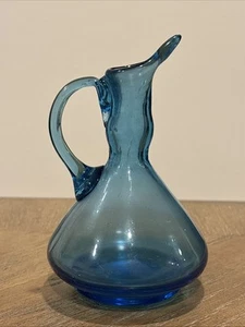 VTG Hand Blown Blue Glass Long Spout Cruet Creamer Pitcher 4.5” MCM - Picture 1 of 17