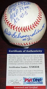 Marty Marion RED Schoendienst RARE Inscribed ONL Coleman Baseball PSA Cardinals - Picture 1 of 4