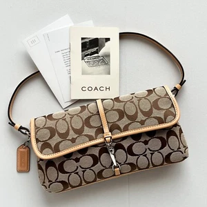 Vintage Coach Hamptons Mini Baguette Bag 6348 Khaki Jacquard leather Y2K NWOT - Picture 1 of 21