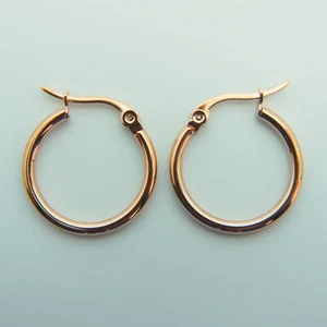 18k Rose Gold plated huggie hoop 20mm sleeper earrings Non-allergenic AUS MADE - Picture 1 of 3