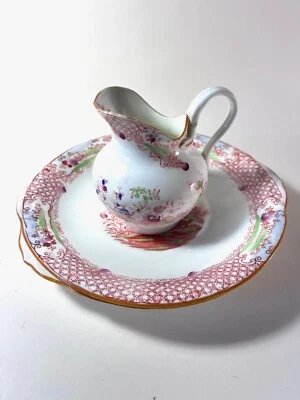 Antique English Staffordshire Plates  and Creamer Chinoiserie Hilditch Porcelain - Image 1 of 4