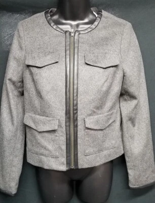 Chaqueta Blazer The Limited Talla Pequeña Nueva con Etiquetas Mezcla de Lana Cremallera Imitación Cuero Borde Foto 1 de 4