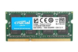 Crucial 8GB PC3L-12800 DDR3L-1600 CL11 Laptop Memory CT102464BF160B.M16FP Tested - Afbeelding 1 van 2