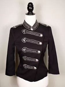 bebe - Black Sgt Pepper Military Style Jacket Embellished with Rhinestones - Picture 1 of 13