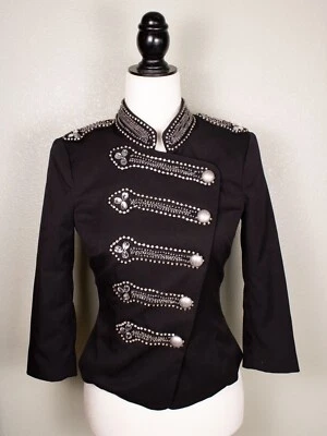 bebe - Black Sgt Pepper Military Style Jacket Embellished with Rhinestones - Image 1 of 4