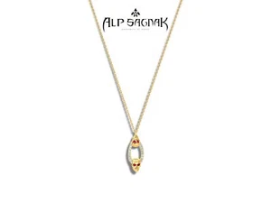 Alp Sagnak 14 K Gelbgold Schädel Halskette Diamanten Rubine - Bild 1 von 6