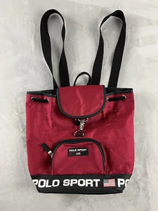 Vintage Polo Sport Ralph Lauren Backpack Red Black Rucksack Drawstring - Picture 1 of 15