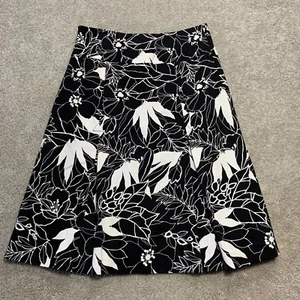 East5th Skirt Women's 4 Black White Floral A-Line Zip Lined Office Business - Picture 1 of 10