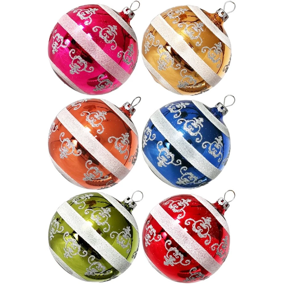 Weihnachtskugel Set Ø 8cm 6 St. / Box barock Schatzhauser Thüringer Glas und Wei - Bild 1 von 1