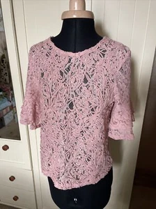 VERA & LUCY Ladies Pink Lace Short Sleeve Top Size M - Picture 1 of 8