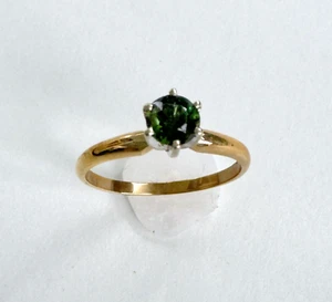 14K Gelbgold Ring Grün Turmalin Solitär Stein 1,8 Gramm Größe 6,25 Blei - Bild 1 von 11