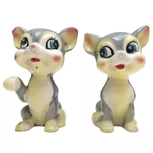 2 VINTAGE 1930’s CERAMIC CATS - MCM Mid Century Sculptures Porcelain Glaze Japan - Picture 1 of 14