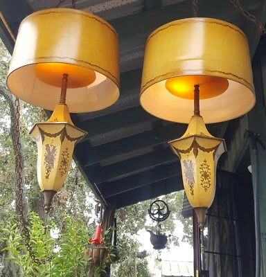 Hanging Lamps (2) tole painted tin,1940s. Appraised for $400-600, See Descriptio - Image 1 of 4