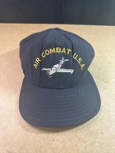 Vintage AIR COMBAT USA BLACK STRAPBACK HAT Medium-Large - Picture 1 of 6