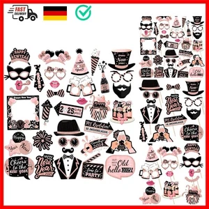 2025 Silvester Photo Booth Props Kit, 36 Stück Schwarz Rosa Fotorequisiten fü... - Bild 1 von 9