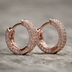 1.50 Ct Round Simulated Diamond Huggie-Hoop Men's Earrings 14K Rose Gold Plated
