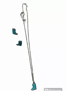 Turquoise COWBOYS BOOTS/Necklace & Earrings Costume Jewelry Set - Picture 1 of 1