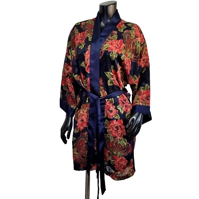 Vintage 80s VS Gold Label Poly Chiffon Floral Brocade Jacquard Kimono Robe - Image 1 of 4