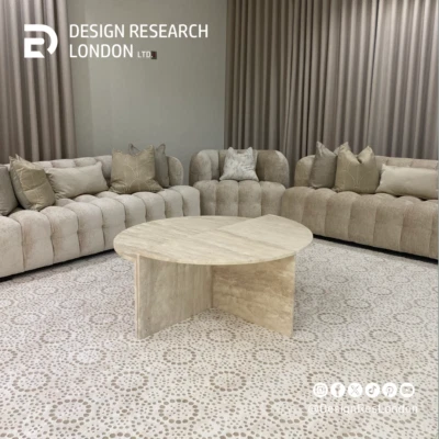 Mesa de centro de mármol travertino mesas medio círculo diseño alto bajo Foto 1 de 4