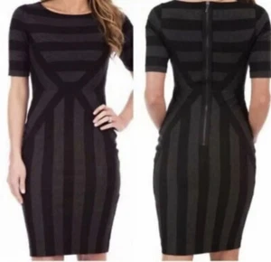 Anthropologie Maeve Geoplane grau schwarz gestreiftes figurbetontes Bleistiftkleid. Größe 2. - Bild 1 von 3