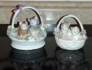 Royal Albert 3 Kittens In Basket Music Box "Fur Elise" & 2 Cats In Basket MINT - Picture 1 of 12