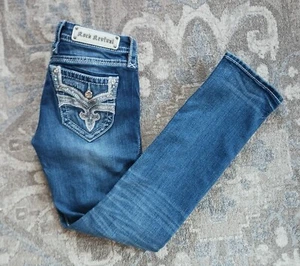 Rock Revival Women's Jeans Low Rise Sz. 26x29 Straight Y2K Studded Embroidery - Picture 1 of 14