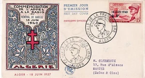 Enveloppe Philatélie 1er jour 1957 Algérie Appel du 18 juin - Imagen 1 de 2