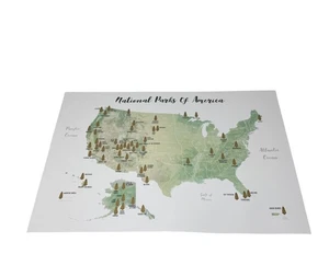 US National Parks Scratch-Off Checklist Map 18x24 Print Rare Travel Poster - Picture 1 of 5