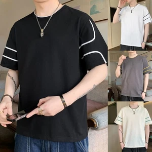 Casual Wear Men O-neck T-shirt Breathable Loose Tee Comfortable Fabric - Picture 1 of 24