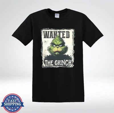 Grinch Wanted Poster Design Funny Christmas Holiday Grumpy Face T-Shirt - Image 1 of 3