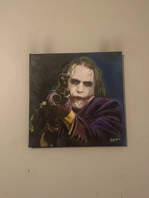 Joker Heath Ledger Dark Knight Movie 18" x 18" Pop Art Painting Chris Cargill - Image 1 of 4