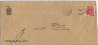 División japonesa 1945, Departamento de Trabajo, Vancouver, BC a Winnipeg, Manitoba... (C6422) Foto 1 de 2